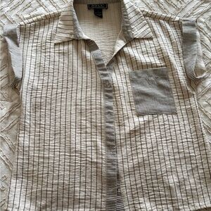 New York & Company Men's Striped White and Gray Shirt